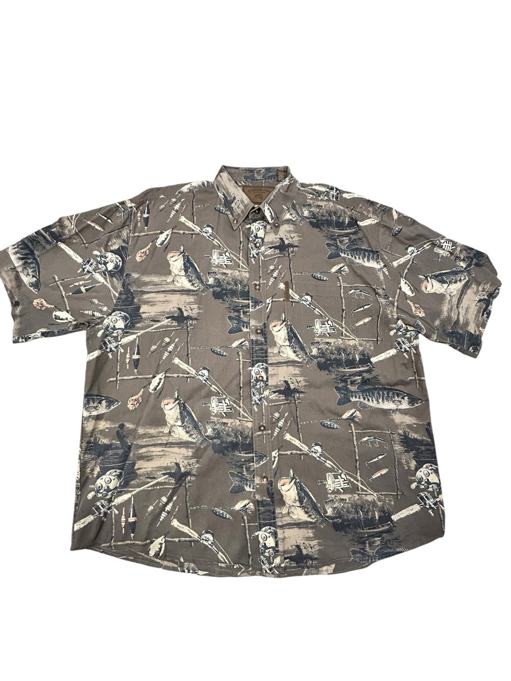 Clearwater Outfitters Short Sleeve Button Up Fishing Shirt Men’s XL Bass Retro